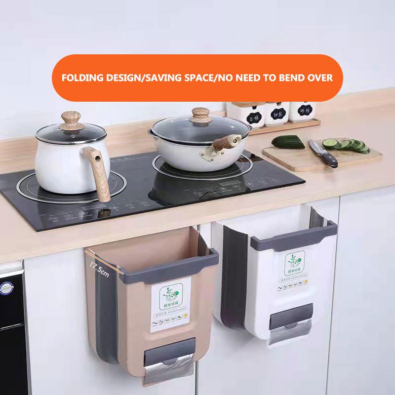 Foldable Trash Can Cabinet Door Wall-mounted Waste Bin Large-capacity Multi-functional Labor-saving Storage Bin Kitchen Organizer
