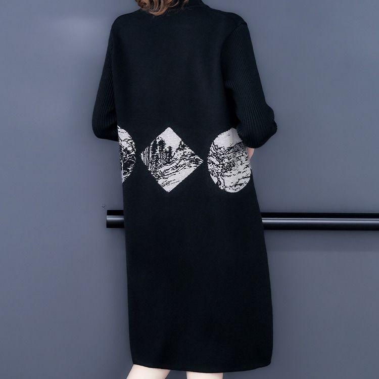 Autumn and Winter Plus Size Thick Sweater Half High Neck Loose Knit Top Mid-length Middle-aged Ladies Sweater Dress