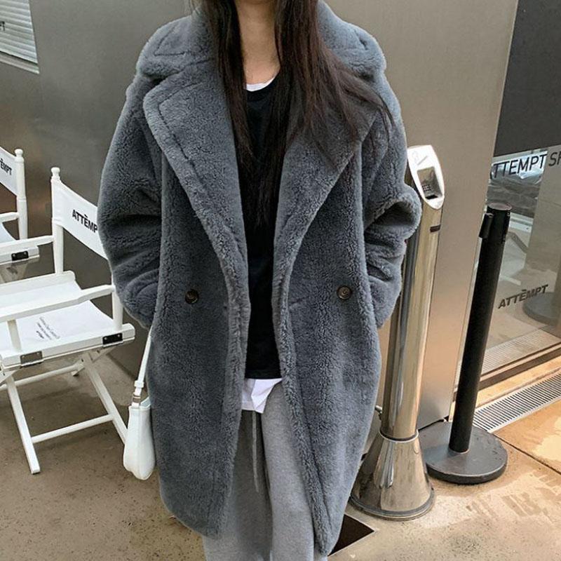 Winter Plush Lamb Velvet Jacket Fashion V-neck Warm Fleece Thickened and Long Windproof Women’s Jacket