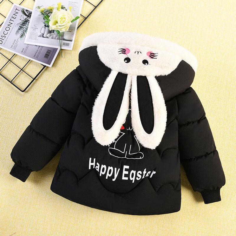 Colorful Winter Girl Rabbit Thickening Plus Down Jacket Foreign Style Cotton Coat Jacket Hooded Cute Cotton Jacket