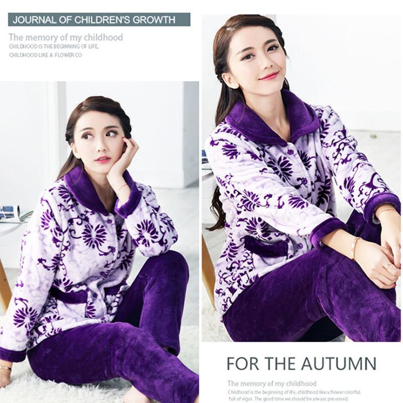 Coral Fleece Fabric Keeps Warm Soft and Thick Ladies Flannel Suit Long-sleeved Large-size Warm Home Clothes No Lint No Fading Washable