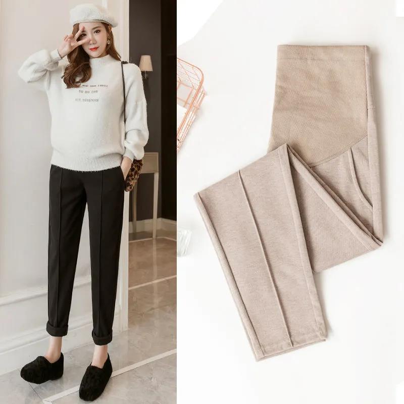 Maternity Clothes Autumn and Winter Models Plus Velvet Thickened Belly Lift Woolen Wide-leg Outer Wear Bottoming Pants