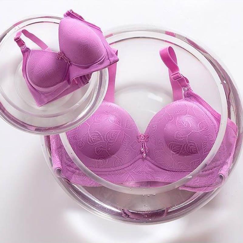 Women's Large Size Thin Section Gathering Comfortable Breathable No Steel Ring Side Pull Up Fabric Soft Luxurious Style Jacquard Bra