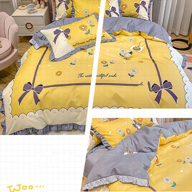 Naked Sleeping Sanded Four-piece Super Soft Korean Style Washed Cotton Bed Linen Quilt Cover Bedding