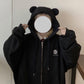 Cute Bear Ears Student Solid Color Loose All-match Zipper Hooded Sweater Women's Not Ball Jacket Trendy