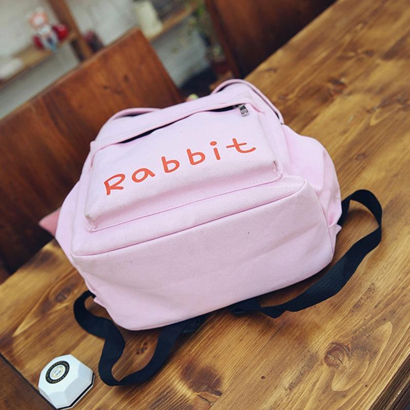 Fashion Women Canvas Cute Rabbit Cartoon Backpack Students Cute Schoolbag