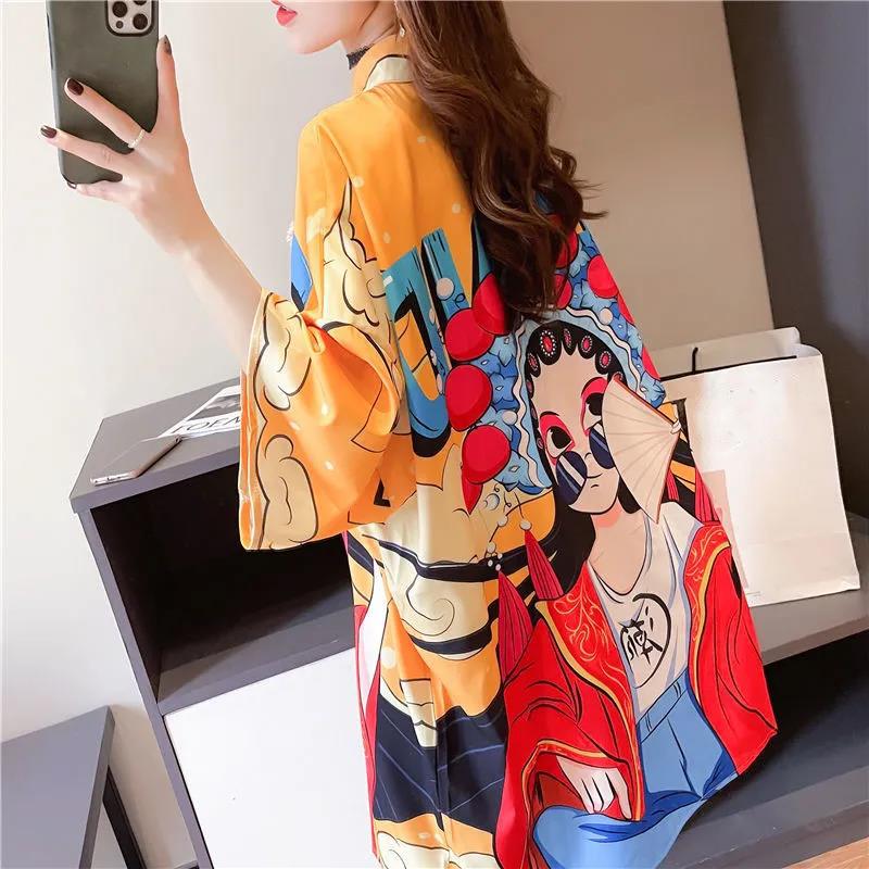 Peking Opera Facial Makeup Summer Dress Knee-length Size M-XXL Chinese Style Print Dress