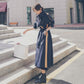 Winter Plus Cotton Thick Warmth Contrast Stitching Woolen Coat Women's Mid-length Thin Loose Over-the-knee Woolen Coat