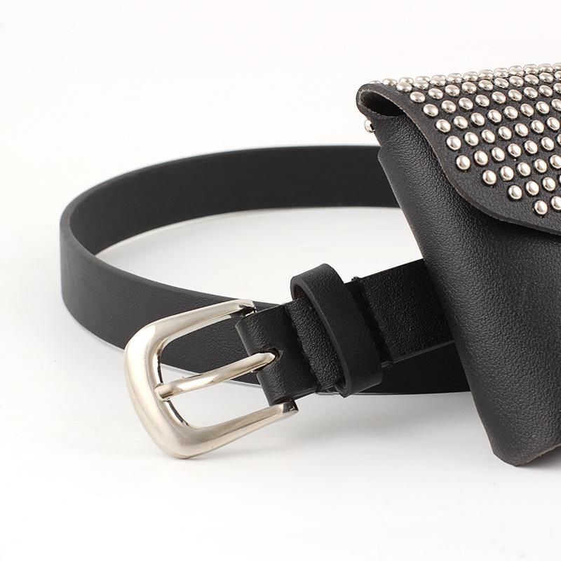 Womens Belt with bag black Thin PU Leather Buckle Waist Belt Adjustable Easy to travel