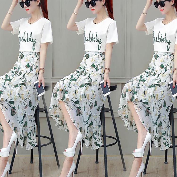 Long Print Chiffon Skirt Women Summer Elegant High Waist Pleated Sun Maxi Skirt Female