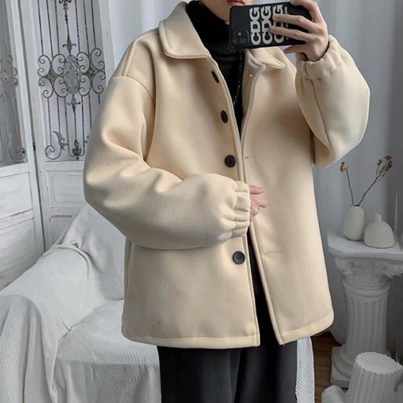 Autumn and Winter Woolen Coat Men's Loose Casual Large Size Coat Tide Brand All-match Mid-length Windbreaker Warm and Comfortable