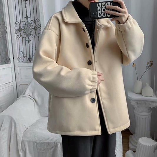Autumn and Winter Woolen Coat Men's Loose Casual Large Size Coat Tide Brand All-match Mid-length Windbreaker Warm and Comfortable