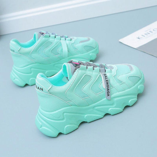 Spring  Summer Mesh Breathable Sports Shoes  Female Students Korean Version  All-match Casual Sports Shoes Flat-bottomed Thick-soled Women's Shoes