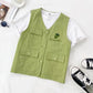 Strawberry Embroidery Women's Vest Coat Solid Color Sleeveless Spring and Summer Loose Casual Waistcoats