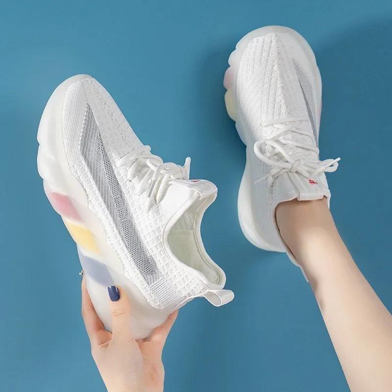 Women's Flying Woven Sneakers Summer Breathable Mesh Thin Lightweight Jelly-soled Coconut Shoes Casual Shoes