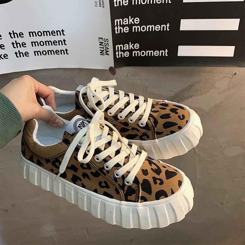Leopard Biscuit Shoes Cute Big Head Canvas Shoes Spring Korean Trend All-match Shoes Women's Trend