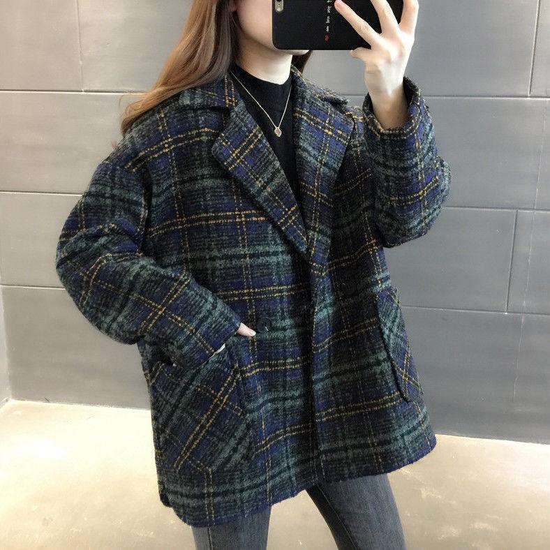 Woolen Coat Women Winter Thick Plaid Suit Jacket Woolen Coat Women