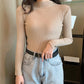 Pure Color Spring and Autumn Ladies Half High Neck Long Sleeve Sweater Bottoming Shirt Slim Half High Neck Sweater