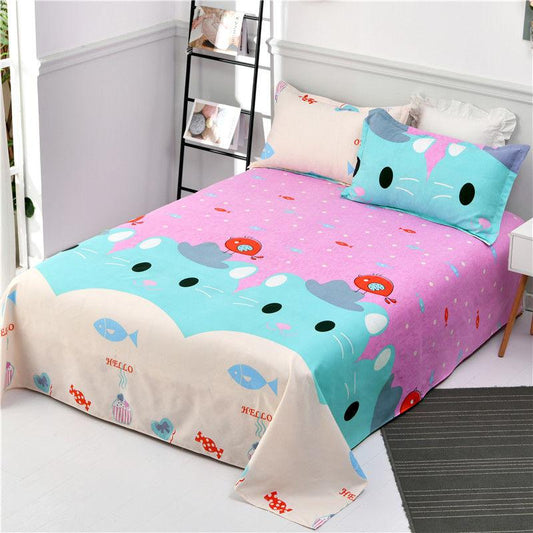 Three-piece Bedding, Pillowcase, Sheet, Three-piece Cotton, Skin-friendly, Breathable, Sweat-absorbent, Washed Cotton Sheets
