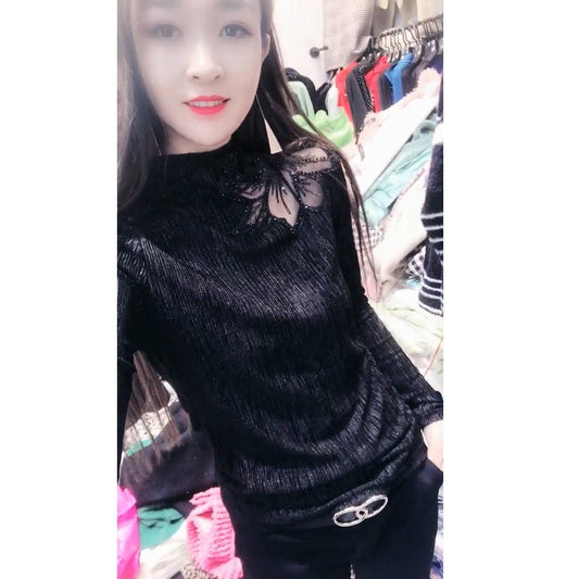 Winter Female T-shirt Bright Silk Stitching Women Half-high Collar Bottoming Shirt Women Fashion