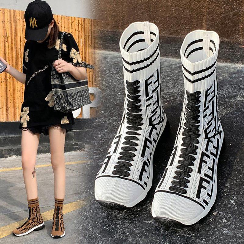 Flying Knit Stretch Socks Shoes Women's High-top Sneakers Breathable Casual Shoes