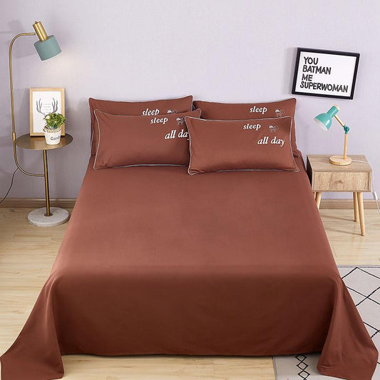 Three-piece Solid-color Bed Sheet and Pillowcase Simple Sanding Thick Bed Cotton Cloth Skin-friendly Sweat-absorbent and Breathable Bedding