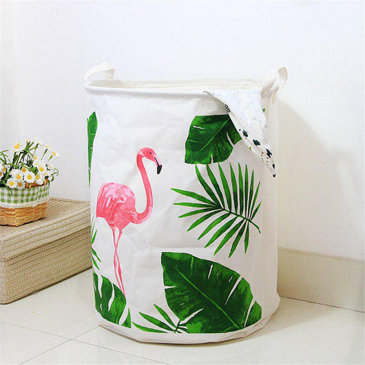 FullLove 40*50cm Ins Style Laundry Basket Linen Flamingo Print Books Dirty Clothes Toys Organizer Ho