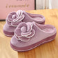 Women Autumn and Winter Indoor Slippers Solid Color Warm Plush Home Slipper Non Slip Flat Soft Flower Slippers