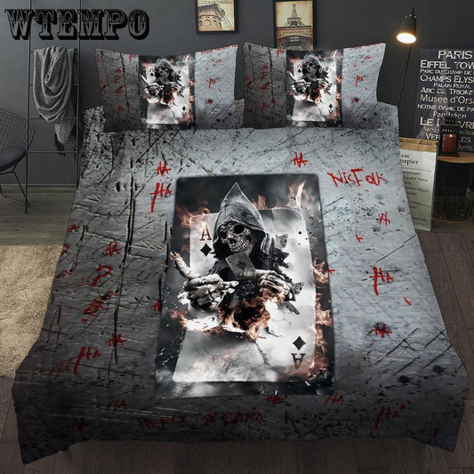 3pcs  3D Poker Pattern Bedding Set Bed Cover Pillowcase Quilt Cover