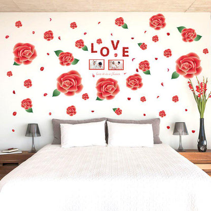 [Wall sticker ]Red Roses Frame Home Decor Wall Stickers Flowers Living Roome Bedroom Glass Door Deco