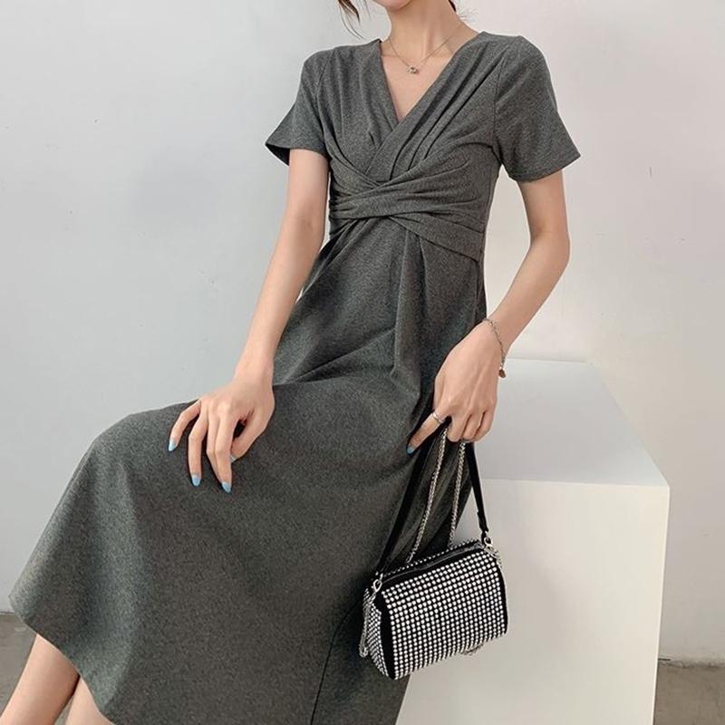 Irregular Folds Sexy M-XXXXL Women's Summer Dress Short Sleeve V-Neck Knee-length Daily Wear Office Dating Party