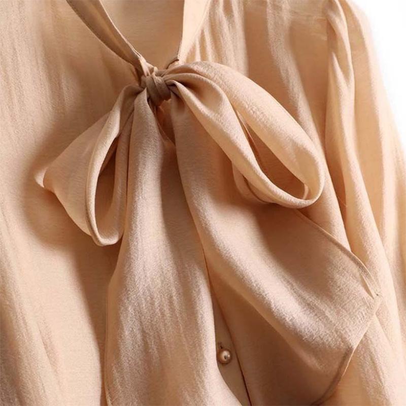 Knotted Ribbon Shirt Elegant Ladies Thin Small Shirt Top Bow