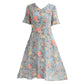 Summer Chiffon Dress Short-sleeved Round Neck Temperament Women's Knee-length Skirt Fabric Light and Breathable Ladies A-line Dress