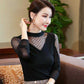 Shirt Women's Thin Spring and Summer Mesh Bottoming Shirt Long-sleeved Sexy Black Inner T-shirt