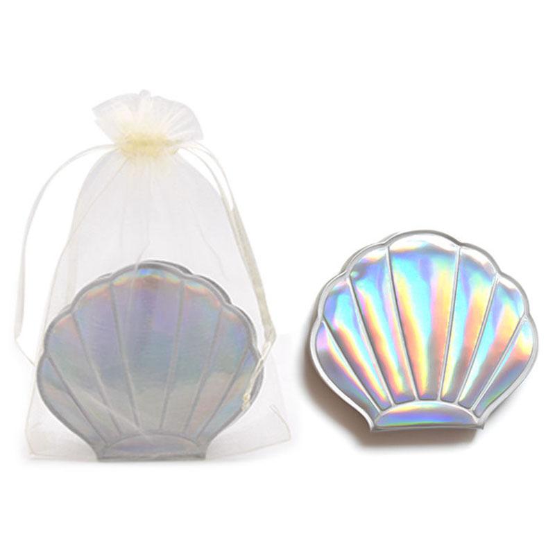 Shell Double-sided Mirror with Flip Cover Color PU Ladies Makeup Mirror Foldable Travel Date Essential Makeup Portable High-definition Lightweight