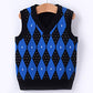 Knitted Baby Vest Children's Checker Printed Vest Boys Knitted V-neck Vest Fall/ Winter Outwear