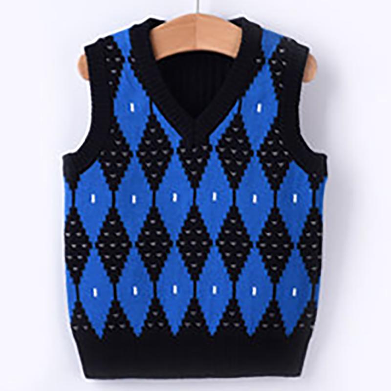 Knitted Baby Vest Children's Checker Printed Vest Boys Knitted V-neck Vest Fall/ Winter Outwear