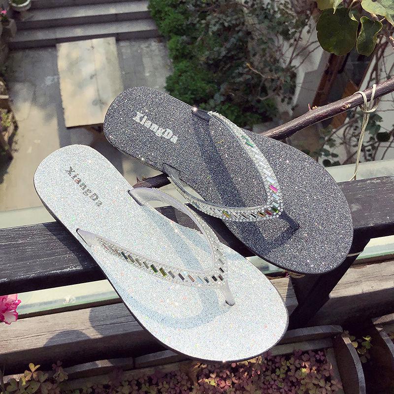 Slippers Female Summer Wear Spring and Summer New Korean Students Wild Fashion Rhinestone Flat Drag Sandals and Slippers
