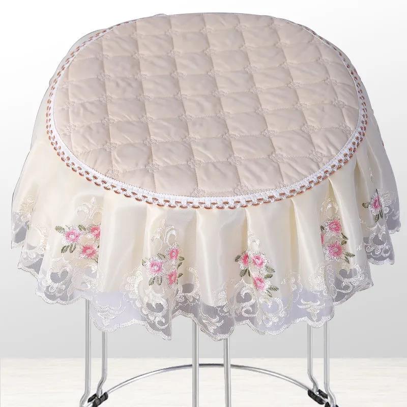 Round Stool Cover Non-slip Chair Cover Household Lace Fabric All Inclusive Bench Cover Round Stool Cushion