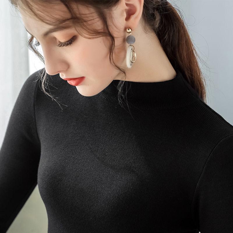 Pofulove Half-high Collar Bottoming Shirt Women's Long-sleeved Autumn Winter Slim-fitting Tight Top