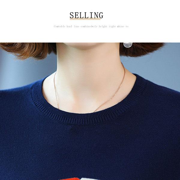 Fall Winter Woolen Sweater Contrast Letter Printed O-Neck Long-sleeve Bottoming Sweater Ladies Pullover Knit Jumper