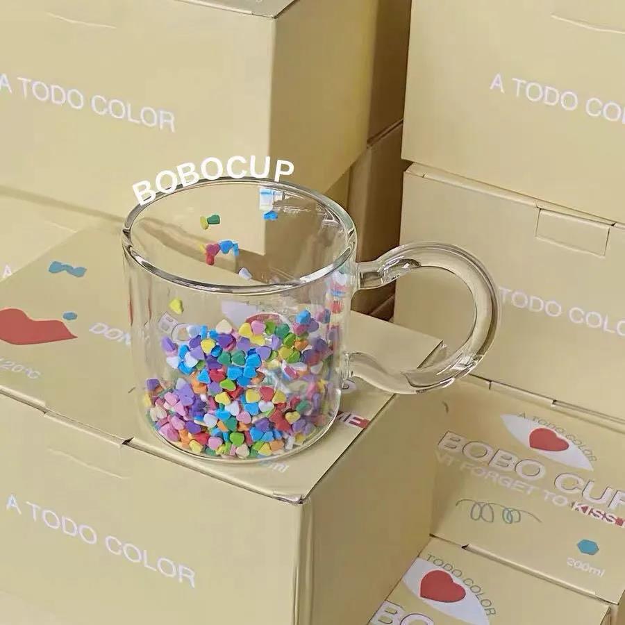 Ins Cute Girl Glass Flowing Love Bobo Cup Quicksand Cup Double Cup Water Cup Creative Gift Cup