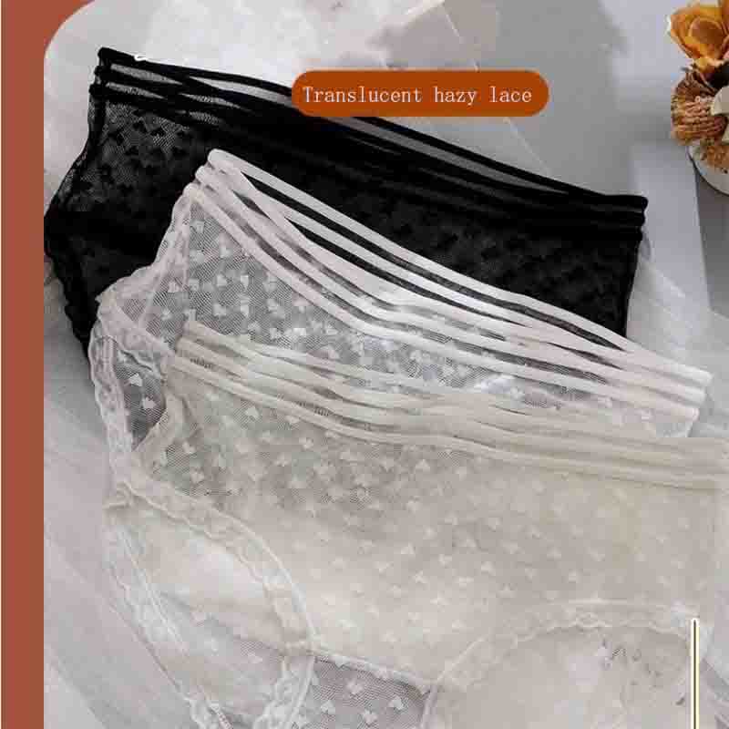 Lace Panties Women's Summer Mid-waist Seamless Hollow Transparent Sexy Ladies Large Size Thin
