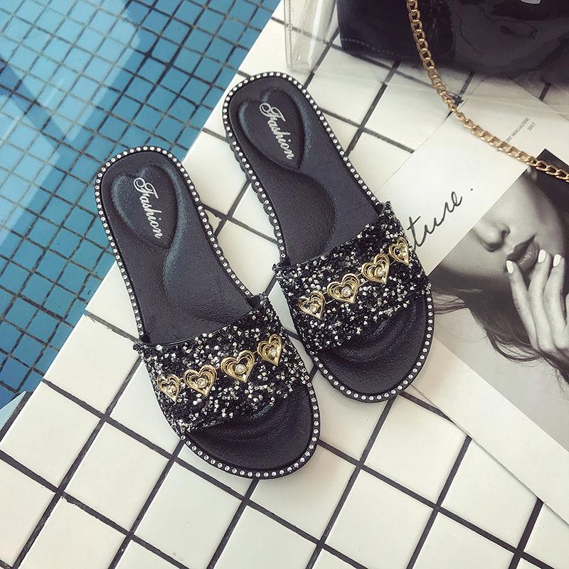 Summer Women Crystal Slippers Glitter Flat Soft Bling Female Candy Color Flip Flops Indoor Ladies Slides Beach Shoes