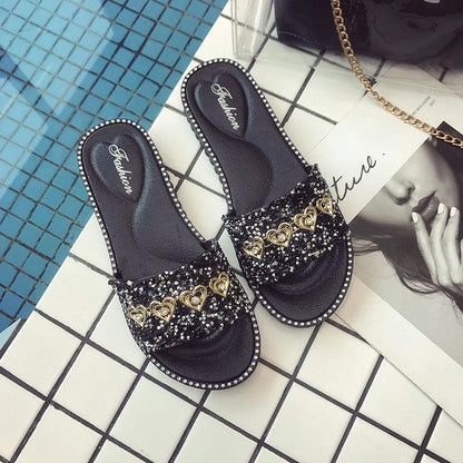Summer Women Crystal Slippers Glitter Flat Soft Bling Female Candy Color Flip Flops Indoor Ladies Slides Beach Shoes
