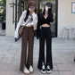 Women's Black Split Suit Trousers Spring and Summer High Waist Wide Leg Pants Loose Casual Straight Mopping Trousers