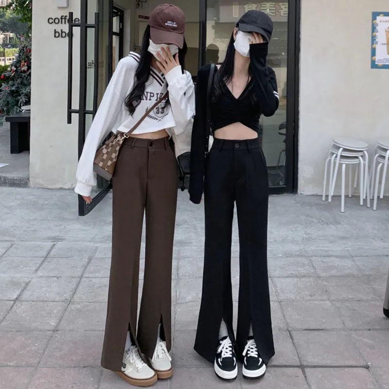 Women's Black Split Suit Trousers Spring and Summer High Waist Wide Leg Pants Loose Casual Straight Mopping Trousers