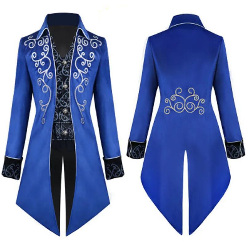 Retro Tuxedo Suit V-neck Floral Flocked Robe Casual Slim Windbreaker Fake 2 Pcs Coat Long Over The Knee Men