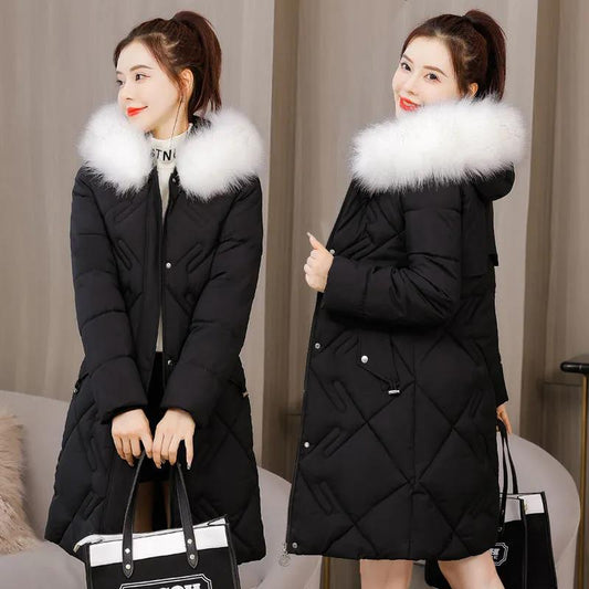 Medium and Long Cotton Clothes Women's Korean Version Winter Slim and Thickened Foreign Style Cotton Clothes Large Size Thin Warm Coat