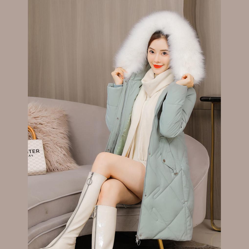 Winter Women's Long Jacket Casual Warm Coat Hooded Fur Collar Slim Padded Jackets Outwear Solid Color Zipper White Balck